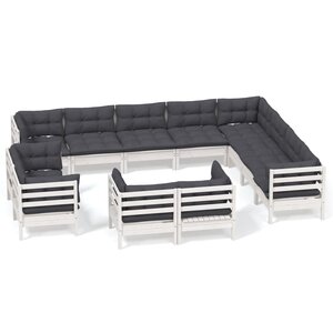 vidaXL Salon de jardin 12 Pièces avec coussins blanc bois de pin solide