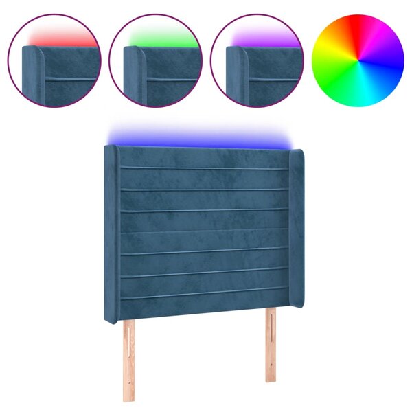 vidaXL Tête de lit à LED Bleu foncé 93x16x118/128 cm Velours