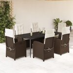vidaXL Ensemble à manger de jardin et coussins 7 Pièces marron rotin