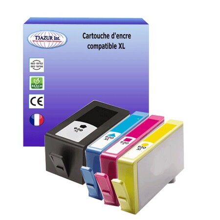 4 Cartouches compatibles avec HP OfficeJet 7500A, 7500A Wide Format remplace HP 920XL  (Noire+Couleur)- T3AZUR