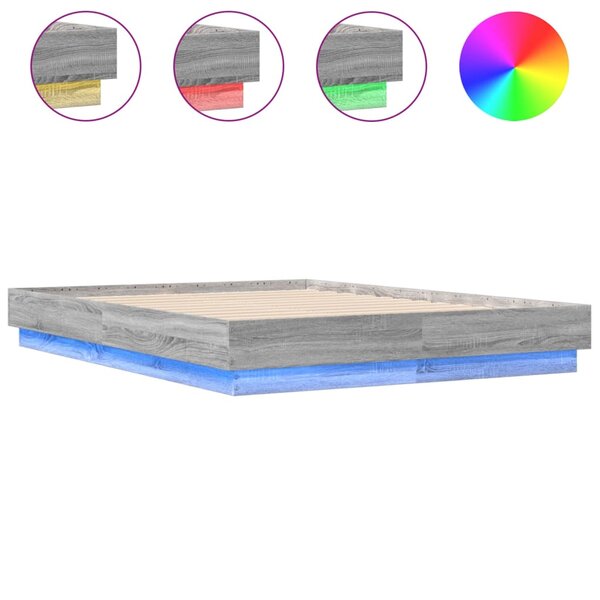 vidaXL Cadre de lit avec LED sans matelas sonoma gris 120x190 cm