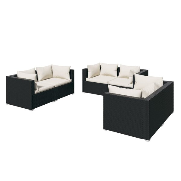 vidaXL Salon de jardin 6 Pièces avec coussins Résine tressée Noir