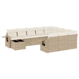 vidaXL Salon de jardin 11 Pièces avec coussins beige résine tressée