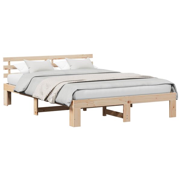 vidaXL Cadre de lit avec tête de lit Naturel 150 x 200 cm Pin massif
