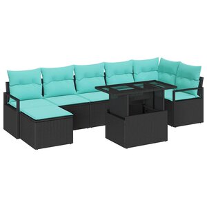 vidaXL Ensemble de canapé de jardin 8 Pièces Noir et Bleu polyrotin