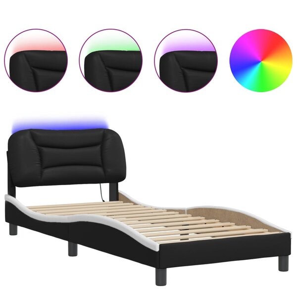 vidaXL Cadre de lit avec LED sans matelas Hvar noir et blanc 90x200 cm
