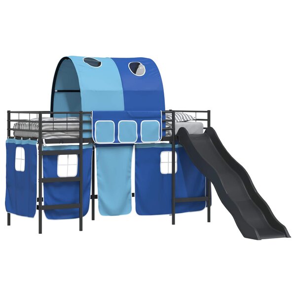vidaXL Lit mezzanine pour enfants Noir et Bleu 74 5 x 190 cm Métал