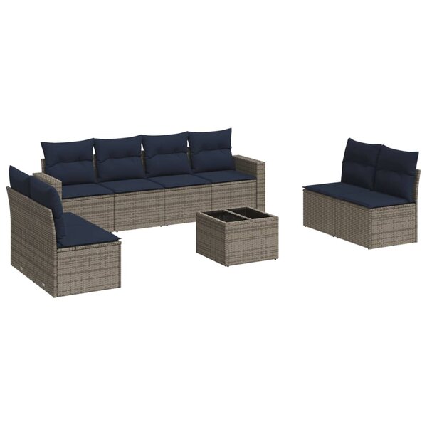 vidaXL Salon de jardin 9 Pièces avec coussins gris résine tressée