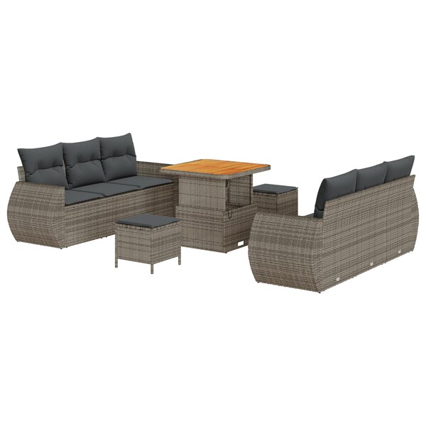 vidaXL Ensemble de canapés de jardin 9 pièces avec des coussins gris en poly rotin et acacia