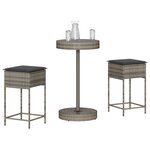 vidaXL Ensemble de bar de jardin 3 Pièces et coussins gris résine tressée