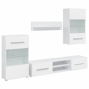 vidaXL Meuble TV mural avec éclairage LED 5 pièces Blanc