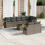 vidaXL Salon de jardin 9 Pièces avec coussins gris résine tressée