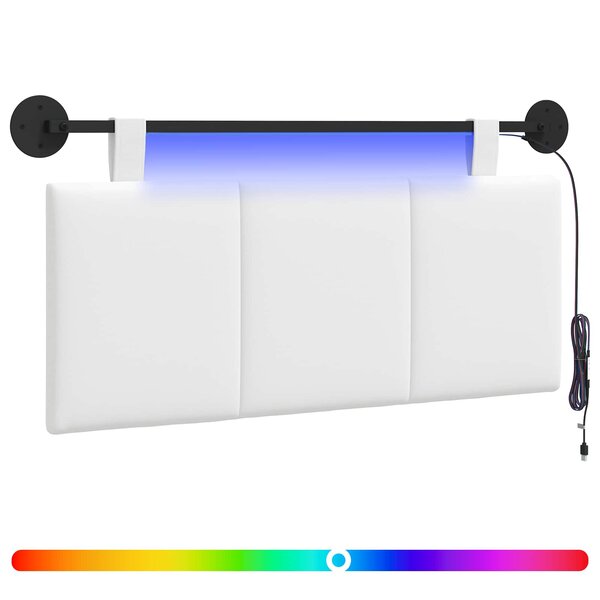 vidaXL Tête de lit suspendue Avec lumière LED Blanc Tissu