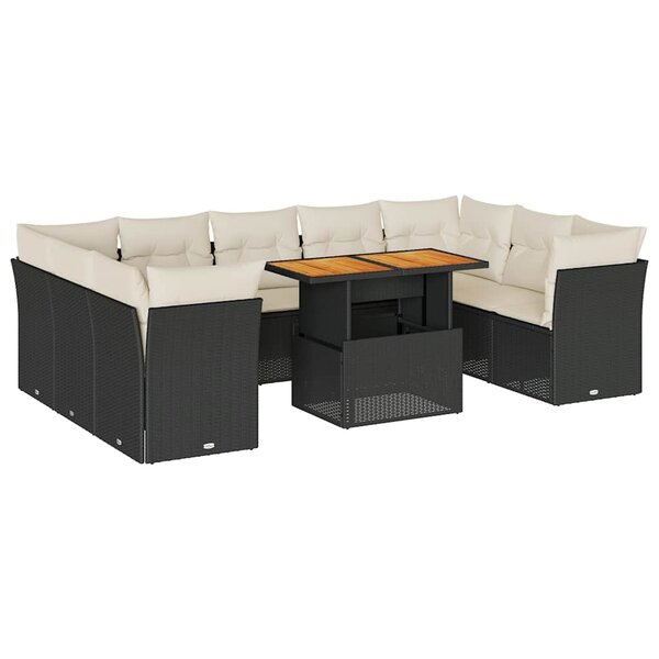 vidaXL Salon de jardin 10 Pièces avec coussins noir résine tressée