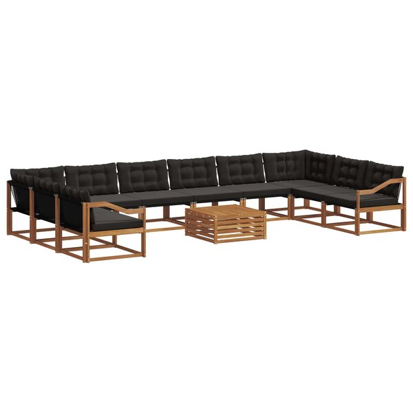 vidaXL Ensemble de canapés d'extérieur 11 Pièces Naturel et Noir