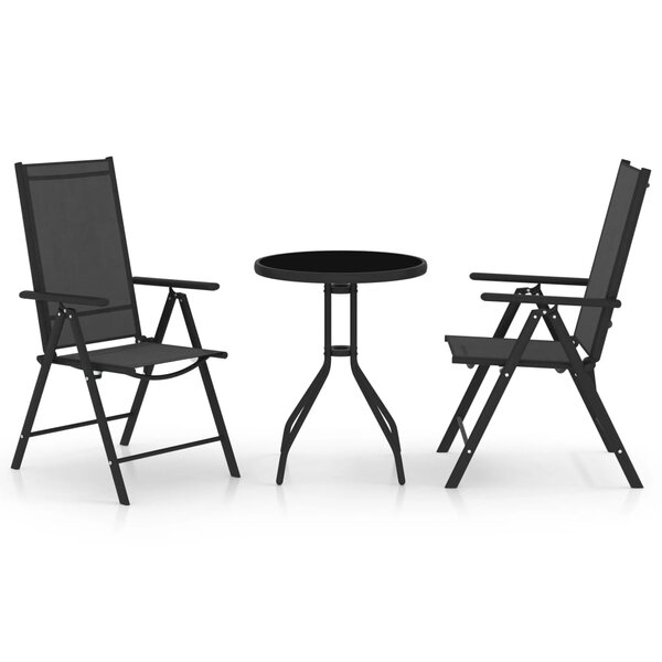 vidaXL Mobilier de bistro 3 Pièces Aluminium et textilène Noir