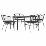 vidaXL Ensemble à manger de jardin et coussins 5 Pièces noir rotin verre