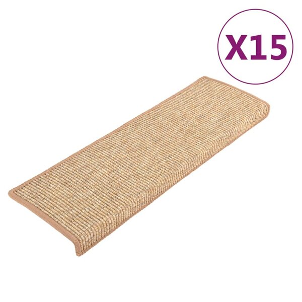 vidaXL Tapis d'escalier 15 pièces 65 x 21 x 4 cm Marron clair Bord rectangulaire