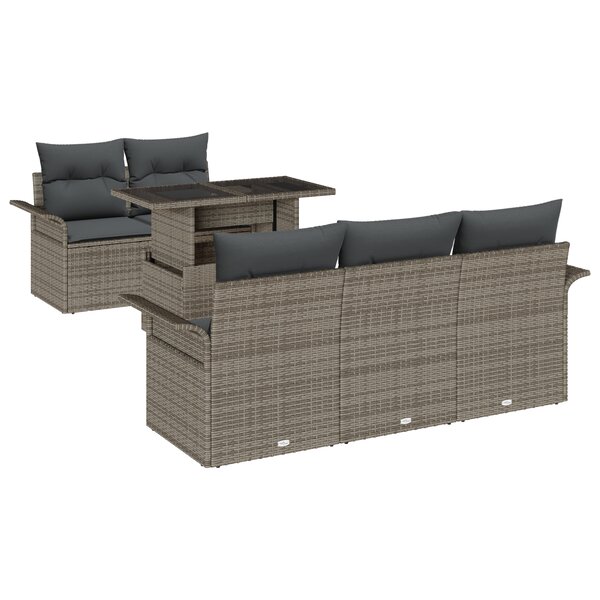 Set de Canapé de Jardin de 6 Pièces avec Coussins en Poly Rattan Gris
