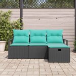 vidaXL Ensemble de Canapés 4 Pièces Noir et turquoise polyrotin
