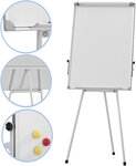 Chevalet de conférence trépied réglable en hauteur 60x90 cm 2 bras extensibles magnétique effaçable incluant marqueurs aimants papiers éponge paperboard tableau magnétique blanc 01_0000174