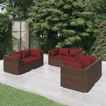 vidaXL Salon de jardin 6 Pièces avec coussins Résine tressée Marron