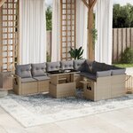 vidaXL Salon de jardin avec coussins 10 Pièces beige résine tressée