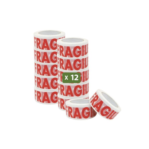 Pack and Move - Lot 12 Rouleaux Ruban Adhésif Transparent "Fragile" Pour Emballage Et Déménagement - 100 M - Qualité Premium