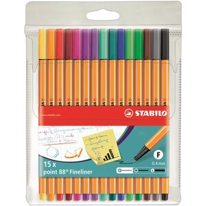 Pochette de 15 stylos feutres pointe fine point 88 x 10 STABILO