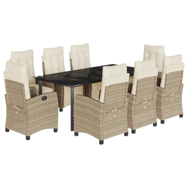 vidaXL Ensemble à manger de jardin et coussins 9 Pièces beige Poly rotin