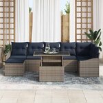 vidaXL Ensemble de canapé de jardin avec coussin 8 Pièces Gris et marine