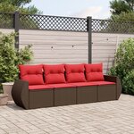 vidaXL Salon de jardin 4 Pièces avec coussins marron résine tressée