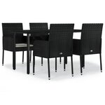vidaXL Ensemble à manger de jardin coussins 5Pièces Noir Résine tressée