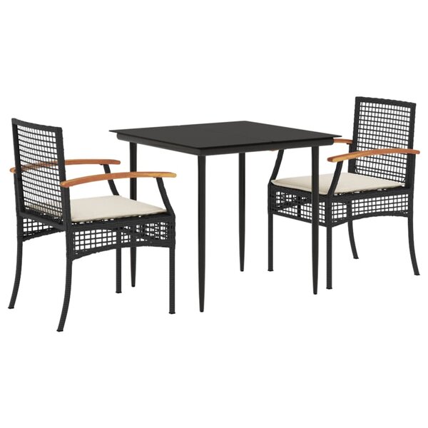 vidaXL Ensemble à manger de jardin avec coussins 3 Pièces Noir