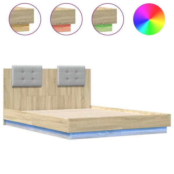 vidaXL Cadre de lit avec LED sans matelas chêne sonoma 135x190 cm