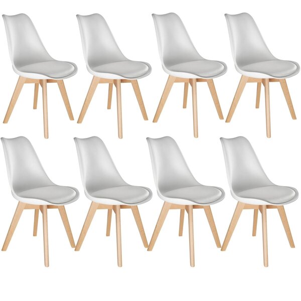 Lot de 8 chaises pieds en bois clair siège de salon cuisine salle à manger design minimaliste épuré ergonomique blanc 08_0000116