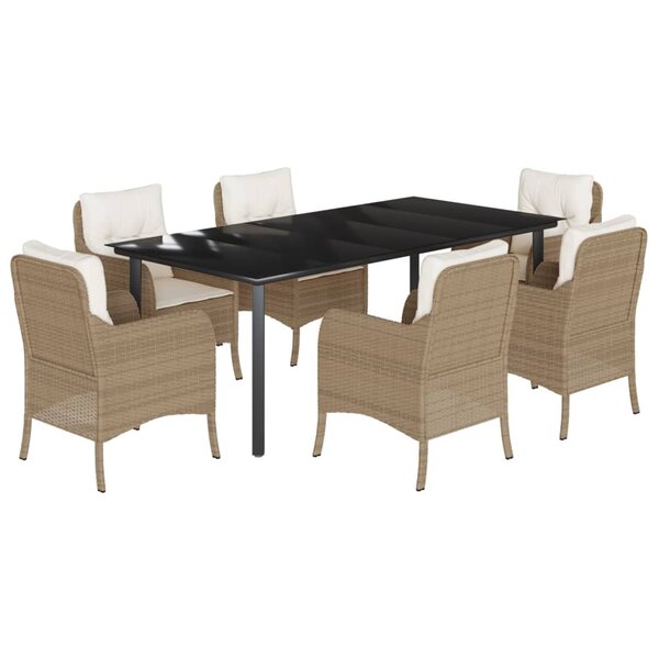 vidaXL Ensemble à manger de jardin et coussins 7 Pièces beige poly rotin