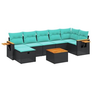 vidaXL Salon de jardin 8 Pièces avec coussins noir résine tressée