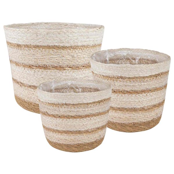 vidaXL Paniers à plantes en herbe de mer 3 Pièces Naturel  Blanc et Beige