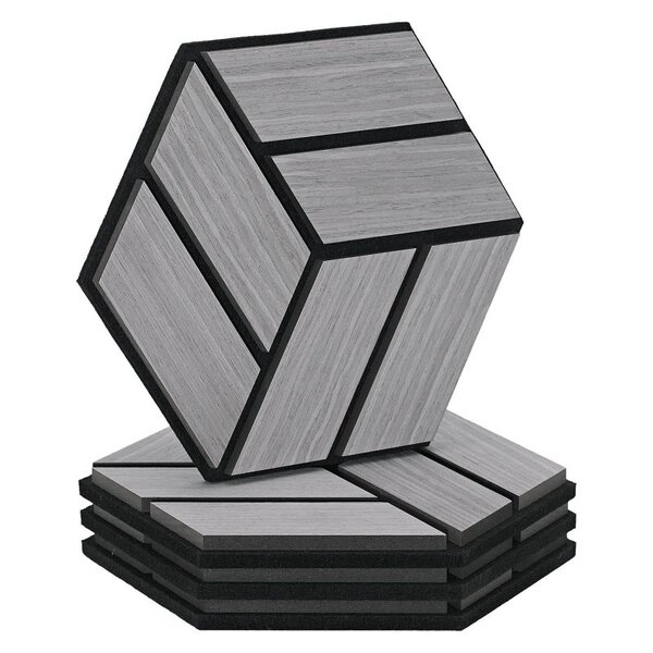 4 Panneaux muraux 30x26 hexagone gris bois