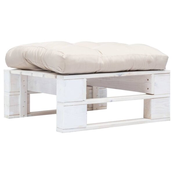 vidaXL Repose-pied palette de jardin avec coussin sable Blanc Bois