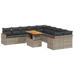 vidaXL Salon de jardin 11 Pièces avec coussins gris résine tressée