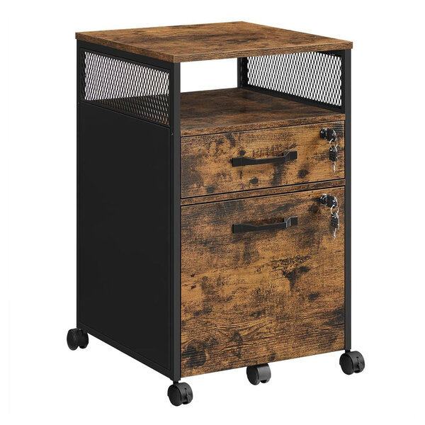 Caisson de bureau avec 2 tiroirs verrouillables 42 x 44 x 69 cm meuble de rangement de bureau avec roulettes compartiment ouvert cadre en acier style industriel marron 12_0004812