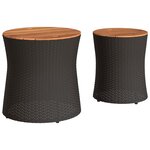 vidaXL Tables d'appoint de jardin 2 Pièces dessus en bois noir poly rotin