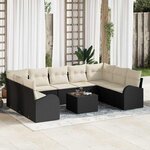 vidaXL Ensemble de canapé de jardin 10 Pièces Noir  blanc Poly rotin