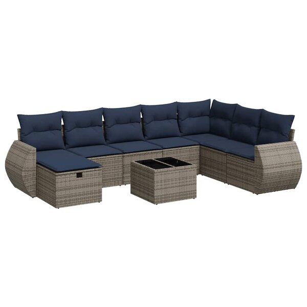 vidaXL Salon de jardin 9 Pièces avec coussins gris résine tressée