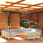 vidaXL Salon de jardin 13 Pièces avec coussins gris Bois de pin solide