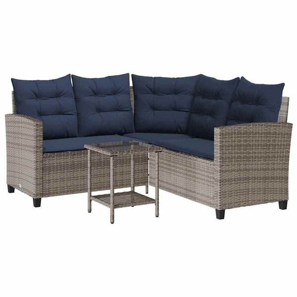 vidaXL Canapé de jardin avec table et coussins en forme de L gris