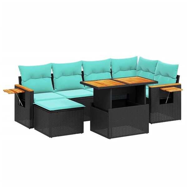 vidaXL Salon de jardin 7 Pièces avec coussins noir résine tressée