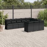 vidaXL Salon de jardin 10 Pièces avec coussins noir résine tressée